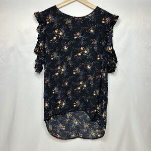 Sandro Paris Cold Shoulder Top Women 1 Small Black Floral Keyhole High Low